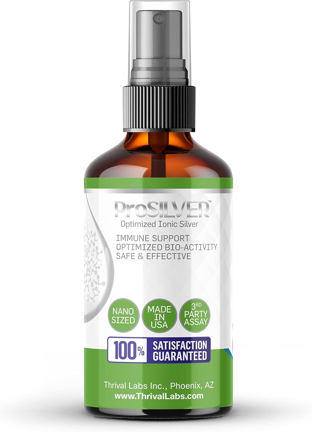Optimized 20 PPM ProSILVER Ionic Colloidal Silver Liquid Spray for Immune Support - 4oz Dark Glass Bottle, 24 Servings by Thrival Labs