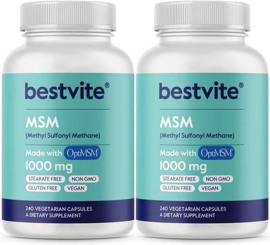 OptiMSM MSM 1000mg Supplement for Joint Support (480 Capsules) - GMO Free, Gluten Free - No Stearates - Bestvite