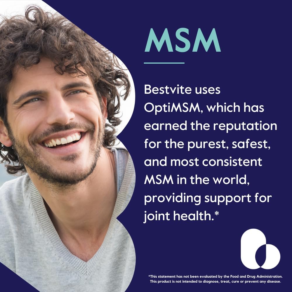 OptiMSM MSM 1000mg Supplement for Joint Support (480 Capsules) - GMO Free, Gluten Free - No Stearates - Bestvite