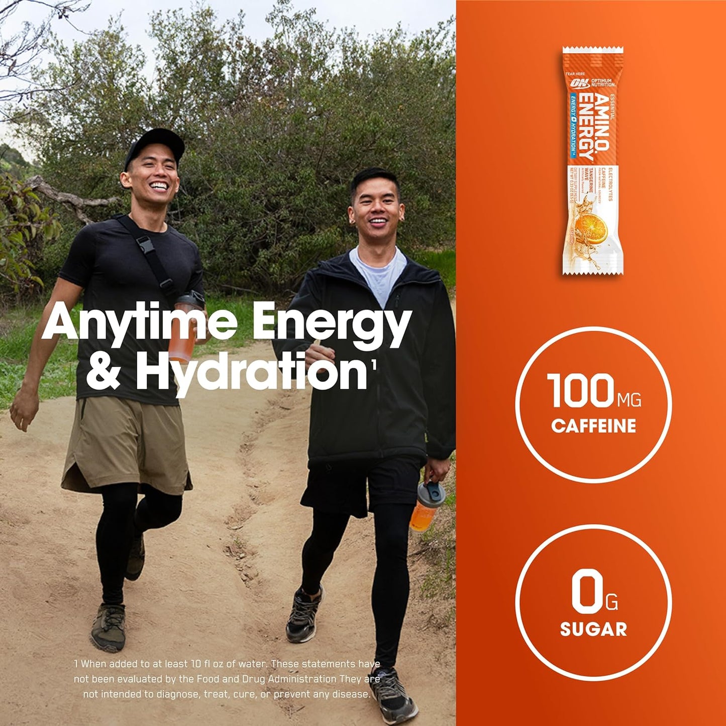 Optimum Nutrition Amino Energy Plus Electrolytes Stick Packs, Tangerine Wave Flavor, 7 Packets