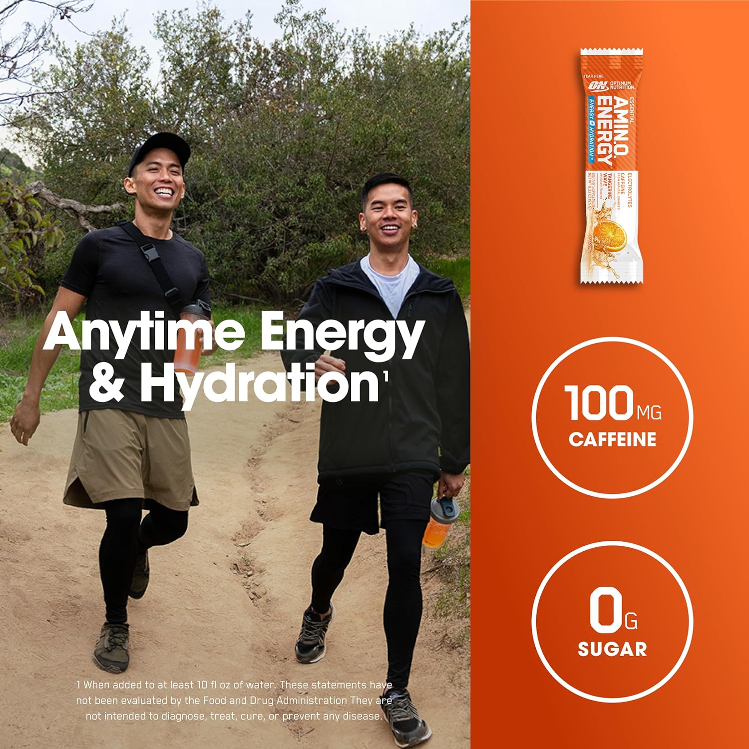 Optimum Nutrition Amino Energy Plus Electrolytes Stick Packs, Tangerine Wave Flavor, 7 Packets
