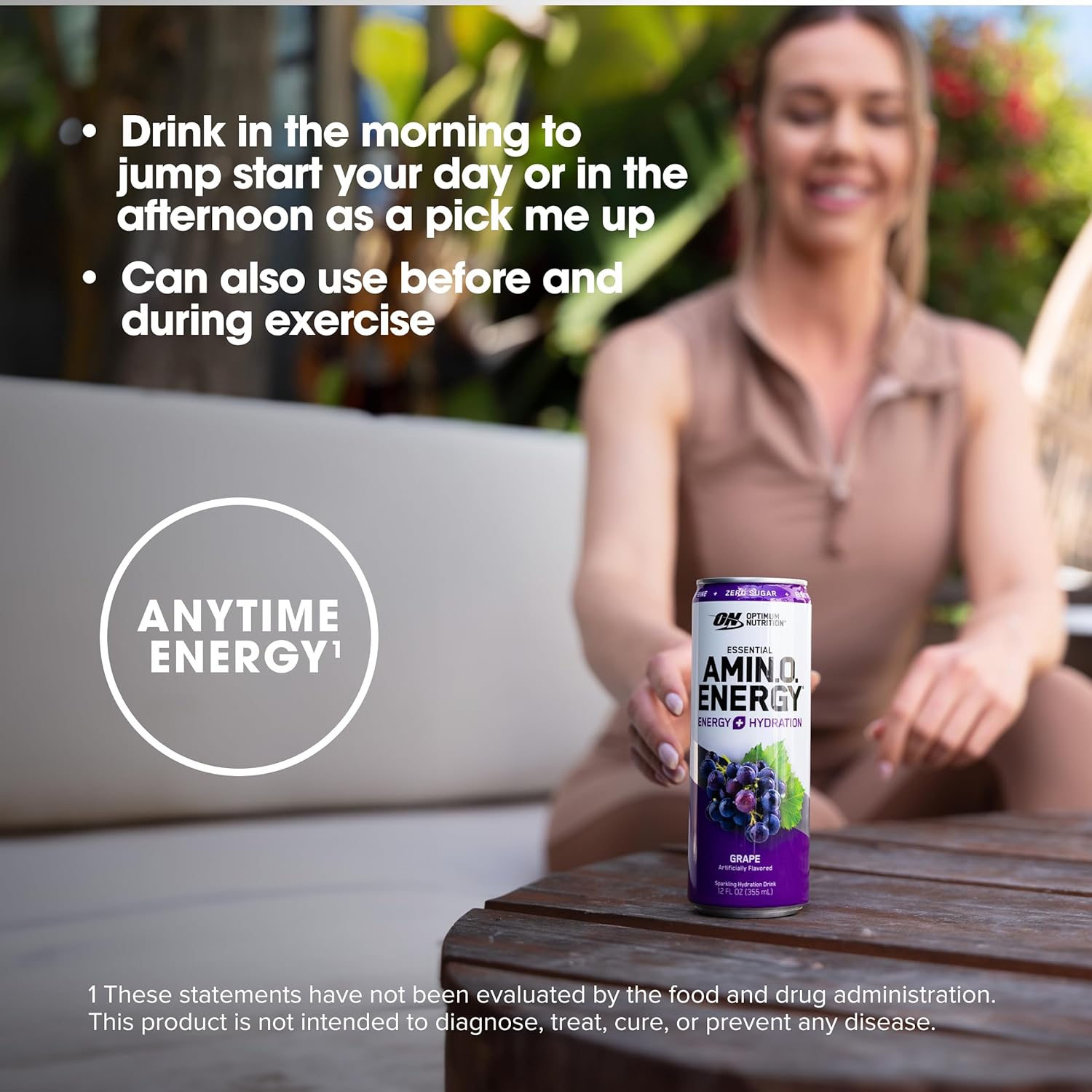 Optimum Nutrition Amino Energy Sparkling Hydration Drink, Grape Flavor, Sugar-Free, 12 Pack, 12 Fl Oz Each