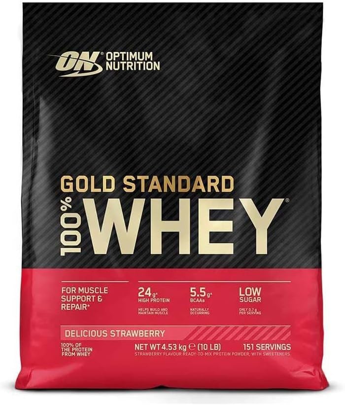 Optimum Nutrition Gold Standard 100% Whey Protein Powder - Vanilla Ice Cream Flavor - 10lb Bag