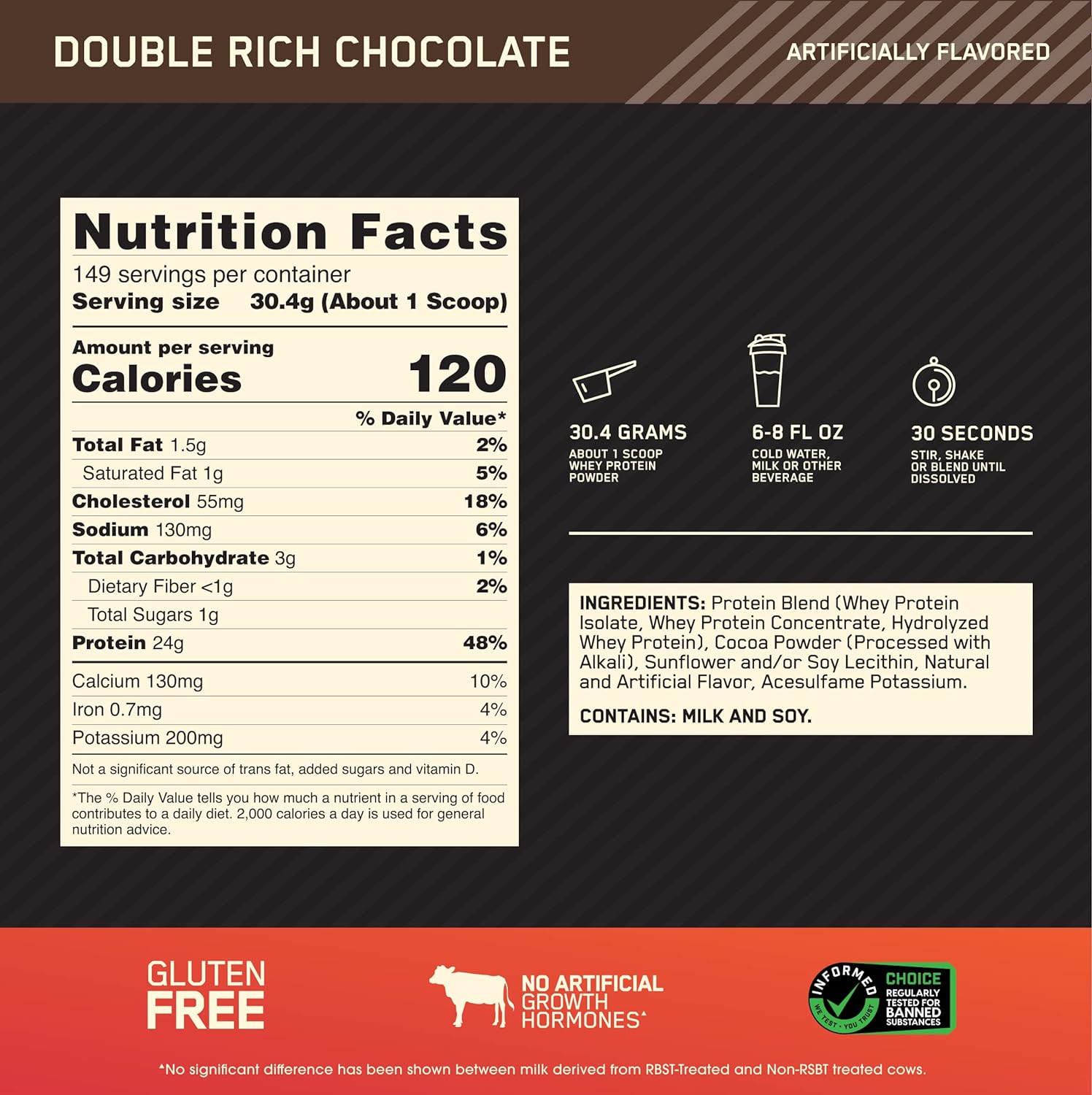 Optimum Nutrition Gold Standard 100% Whey Protein Powder - Double Rich Chocolate - 10lb - Various Packaging