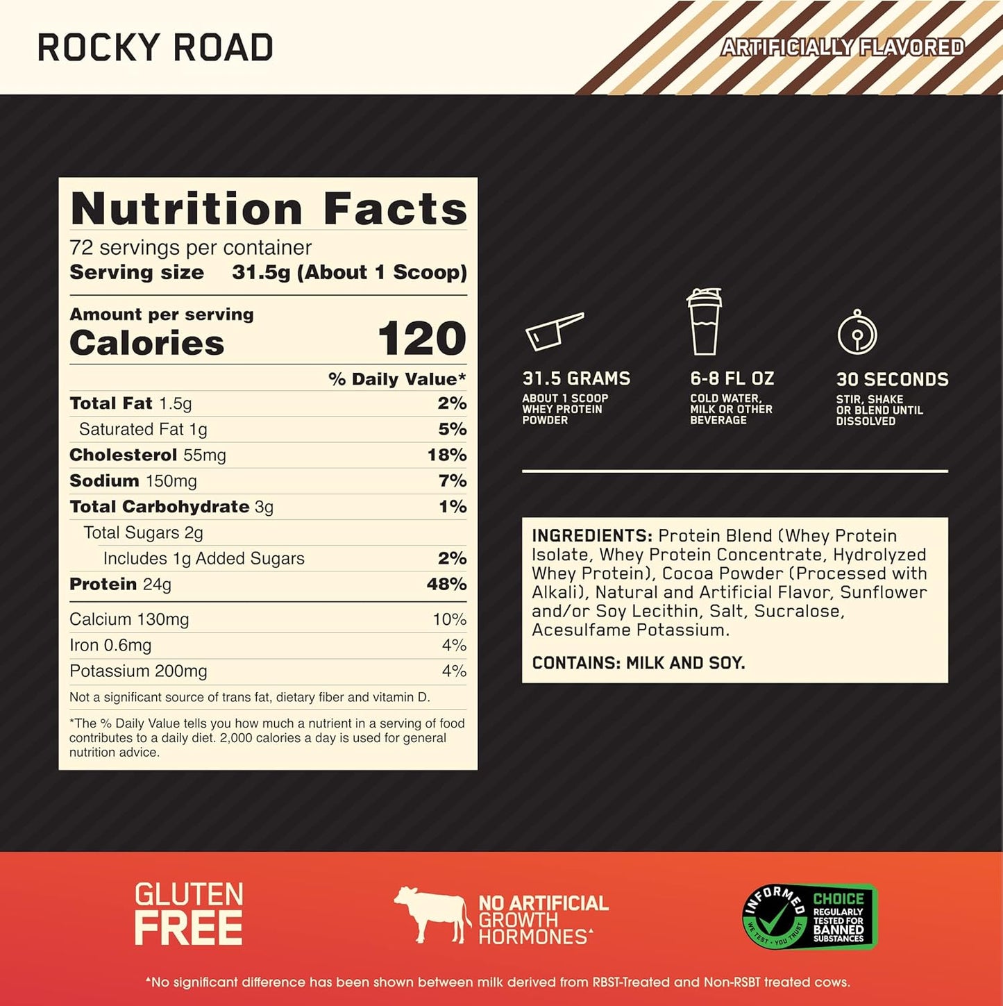 Optimum Nutrition Gold Standard Whey Protein Powder, Rocky Road Flavor, 5lb - Packaging Variations