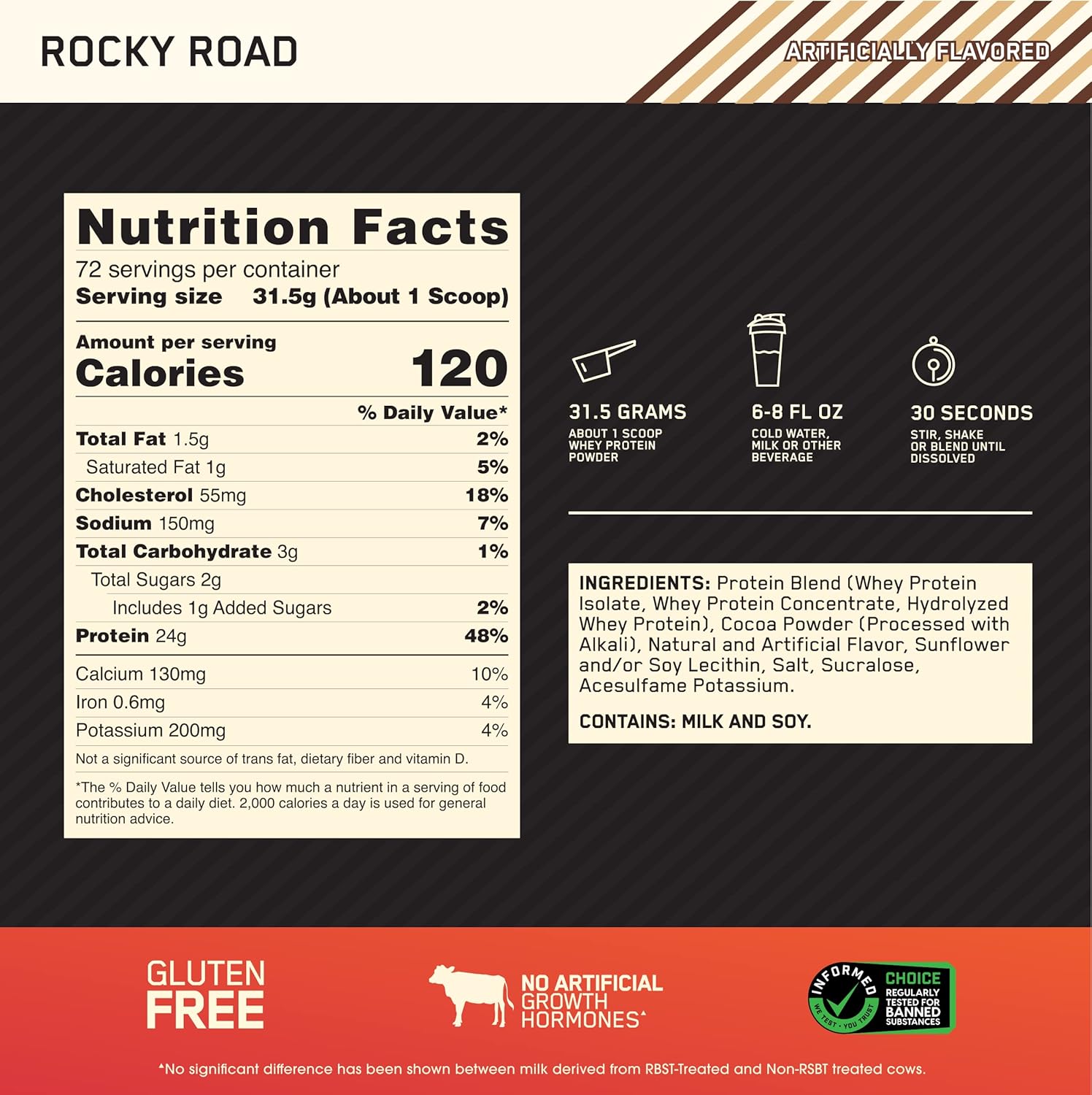 Optimum Nutrition Gold Standard Whey Protein Powder, Rocky Road Flavor, 5lb - Packaging Variations