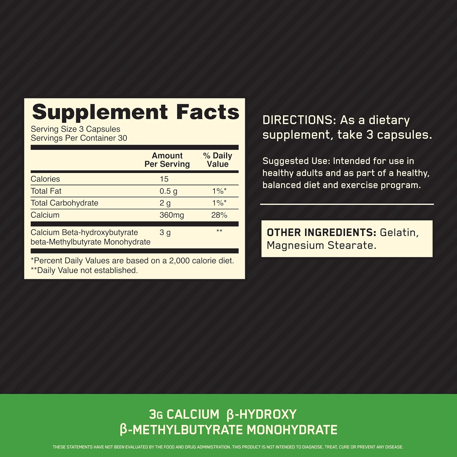 Optimum Nutrition HMB 1000 Capsules - High Quality Calcium Beta-Hydroxy Beta-Methylbutyrate, 90 Caps, 30 Servings