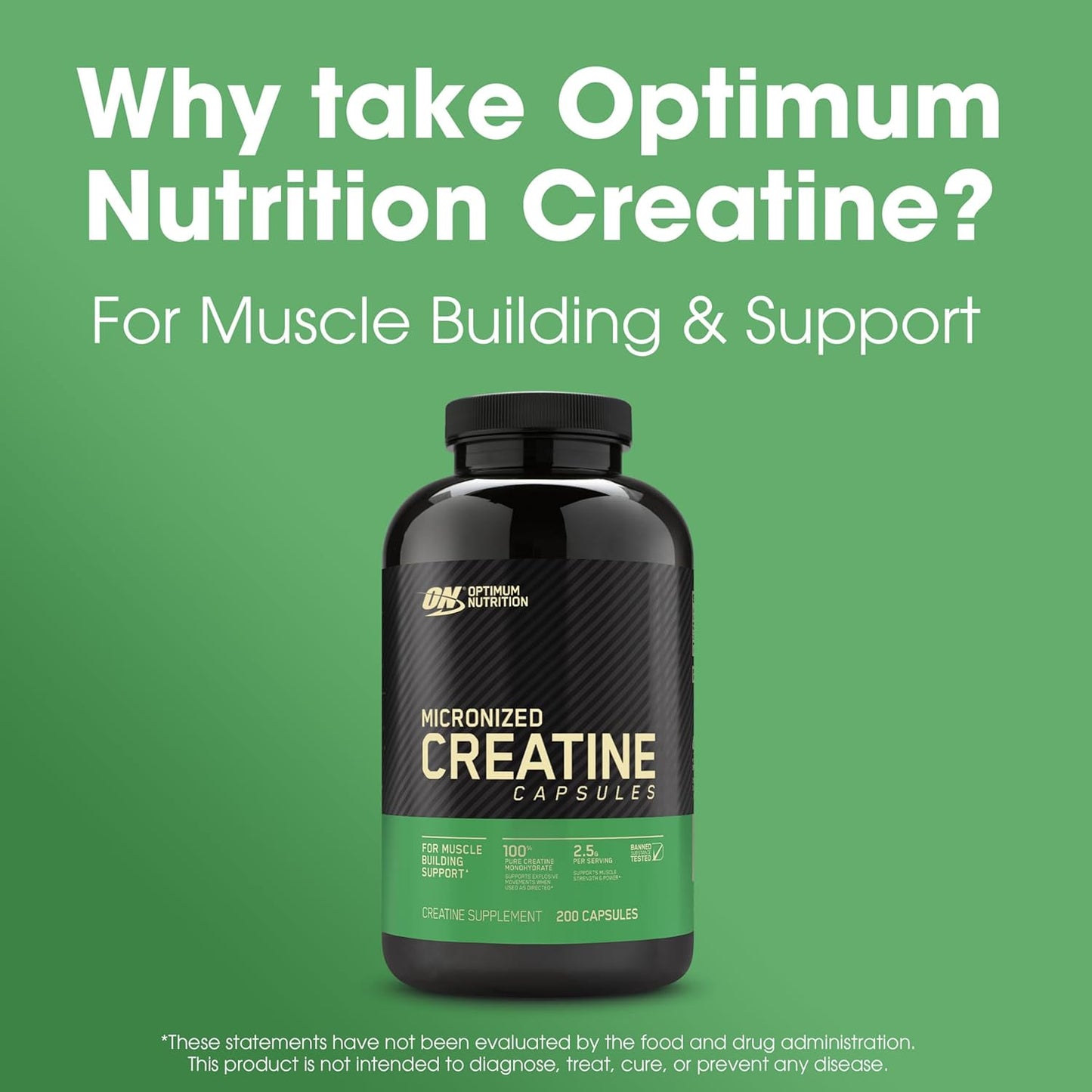 Optimum Nutrition Micronized Creatine Monohydrate Capsules - Keto Friendly, 2500mg, 200 Capsules