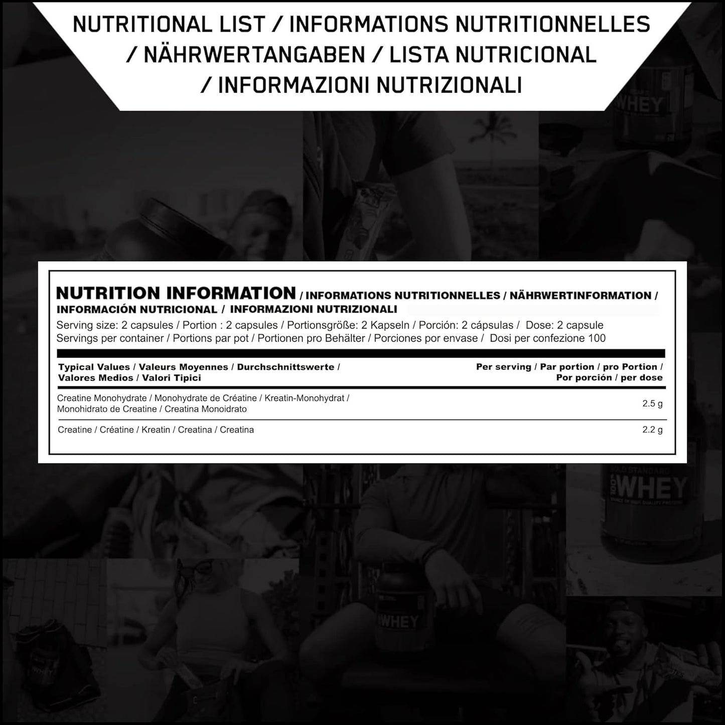 Optimum Nutrition Micronized Creatine Monohydrate Capsules - Keto Friendly, 2500mg, 200 Capsules