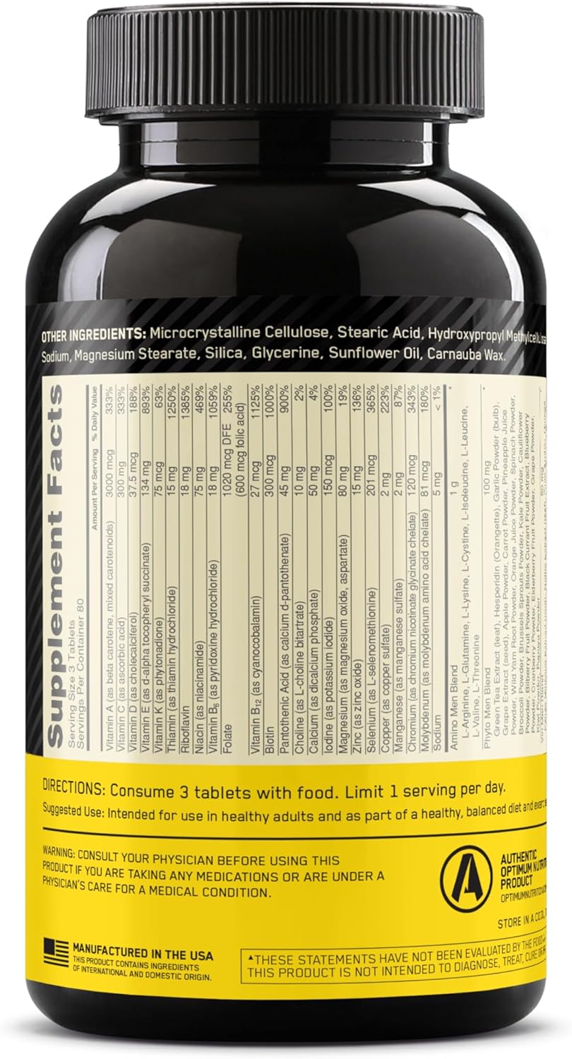 Optimum Nutrition Opti-Men Daily Multivitamin for Men - Immune Support with Amino Acids, 80 Day Supply, 240 Count