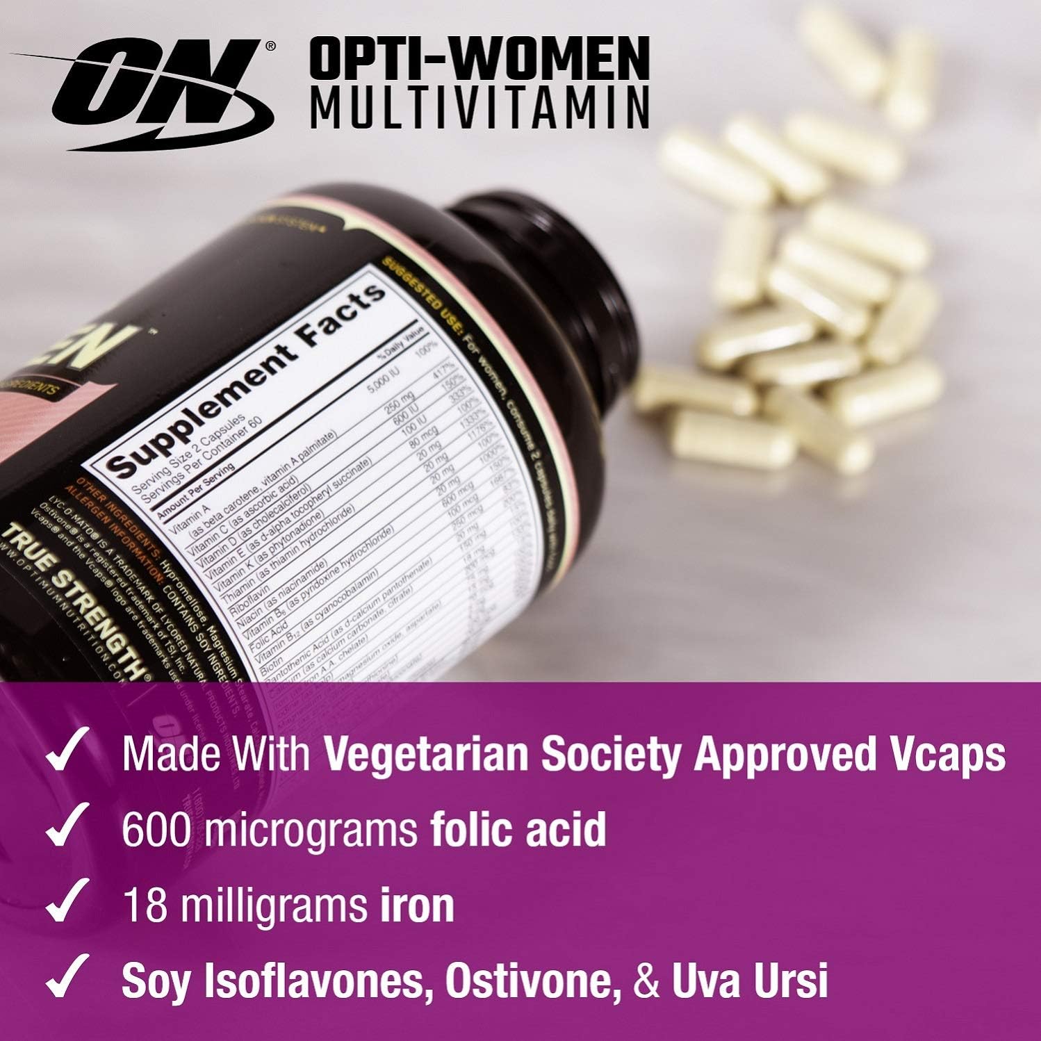 Optimum Nutrition Opti-Women Multi-Vitamin Capsules - 120 Count - Women's Daily Multivitamin Supplement