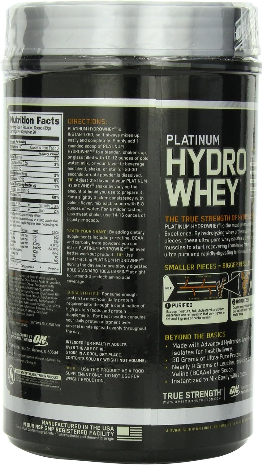 Optimum Nutrition Platinum Hydro Whey Protein Powder, Turbo Chocolate Flavor, 1.75 lbs