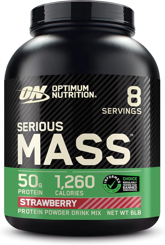 Optimum Nutrition Serious Mass Weight Gainer Protein Powder with Vitamin C and Zinc, Creatine, Strawberry Flavor - 6 lb