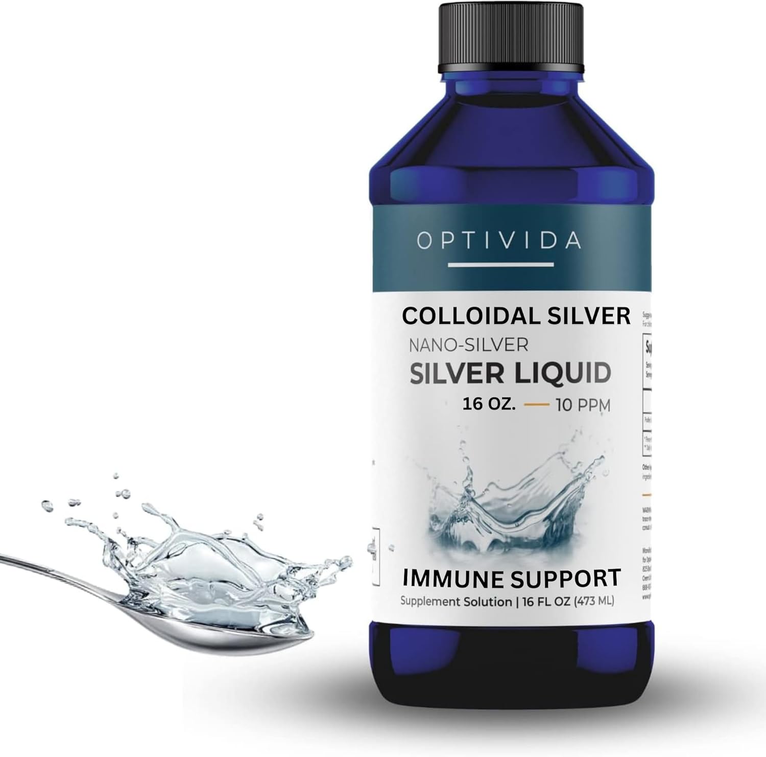 Optivida Health Nano Colloidal Silver Liquid - 1 LB Immune Support Supplement with Silver Hydrosol - Liquid for Immune System Support - 10 PPM Silver Colloidal Liquid