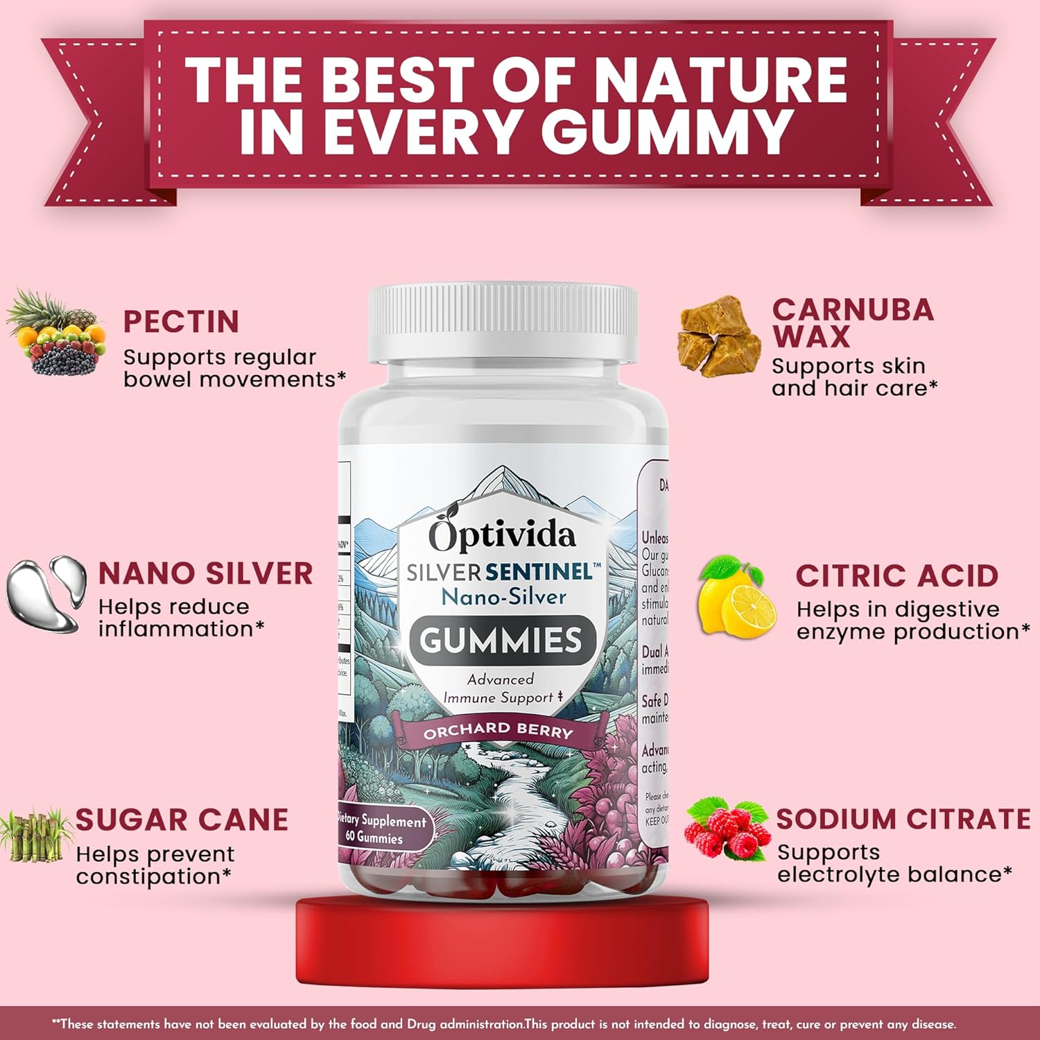 Optivida Nano Silver Beta Glucan Gummies - 60 Count Immune Support Supplements - Orchard Berry Flavor - Colloidal Silver with Beta Glucan 100 for Immune Health