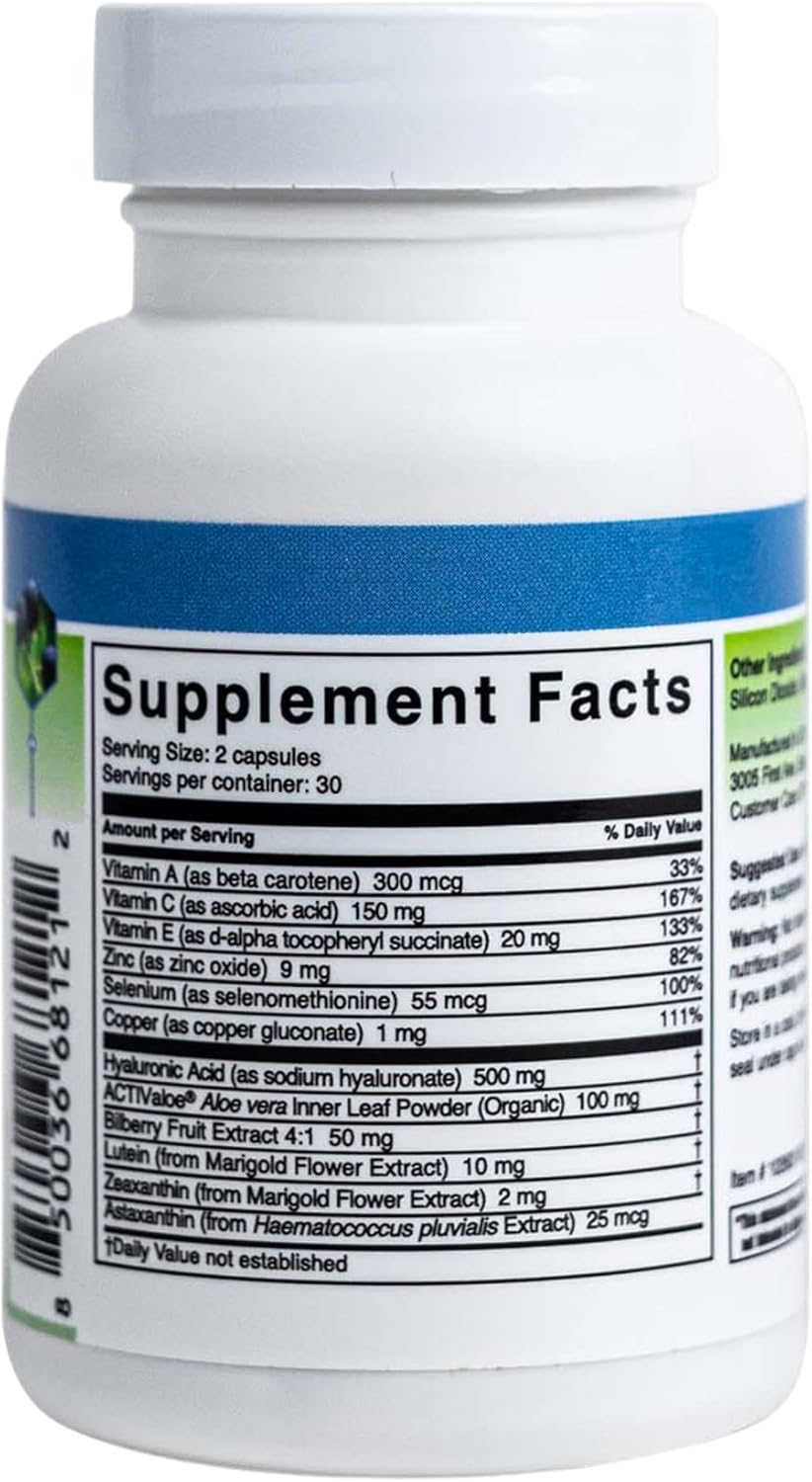 OptiX Eye Vitamins with Lutein, Zeaxanthin, Vitamin C, Zinc, Beta Carotene, Bilberry, Selenium - Supports Healthy Eyes, 30 Day Supply