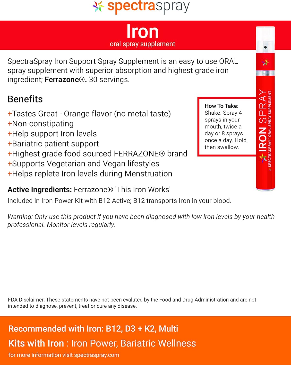 Oral Spray Iron Supplement for Daily Use - SpectraSpray Essential Mineral Spray