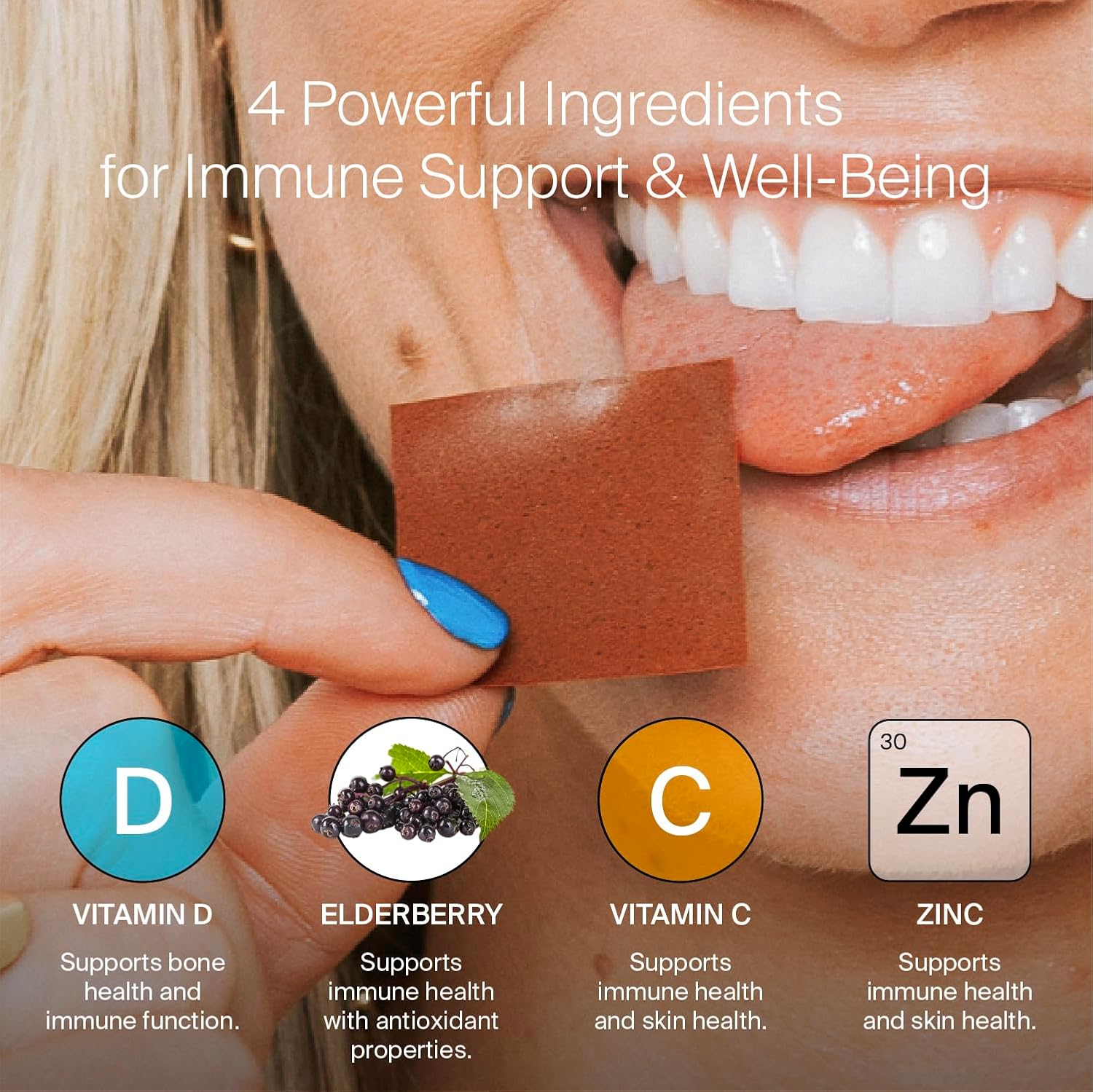 Oral Supplement Strips for Immune Support with Vitamin C, Vitamin D, Zinc, and Elderberry - 30 ct