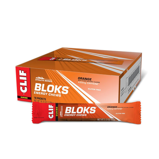 Orange Flavored CLIF BLOKS with Caffeine - Energy Chews for Cycling and Running - Non-GMO, Plant Based - Fast Fuel for Endurance - 2.12 oz. (18 Count)