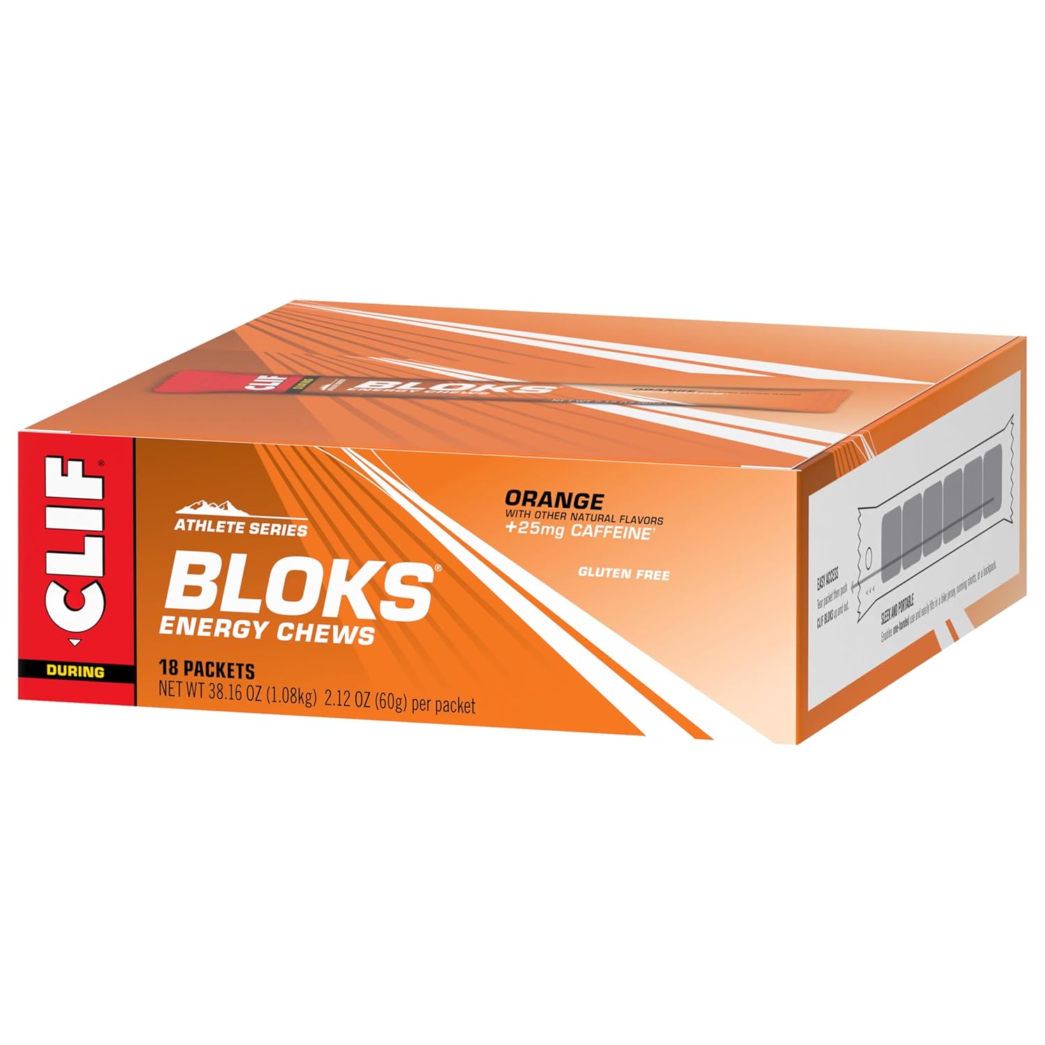 Orange Flavored CLIF BLOKS with Caffeine - Energy Chews for Cycling and Running - Non-GMO, Plant Based - Fast Fuel for Endurance - 2.12 oz. (18 Count)