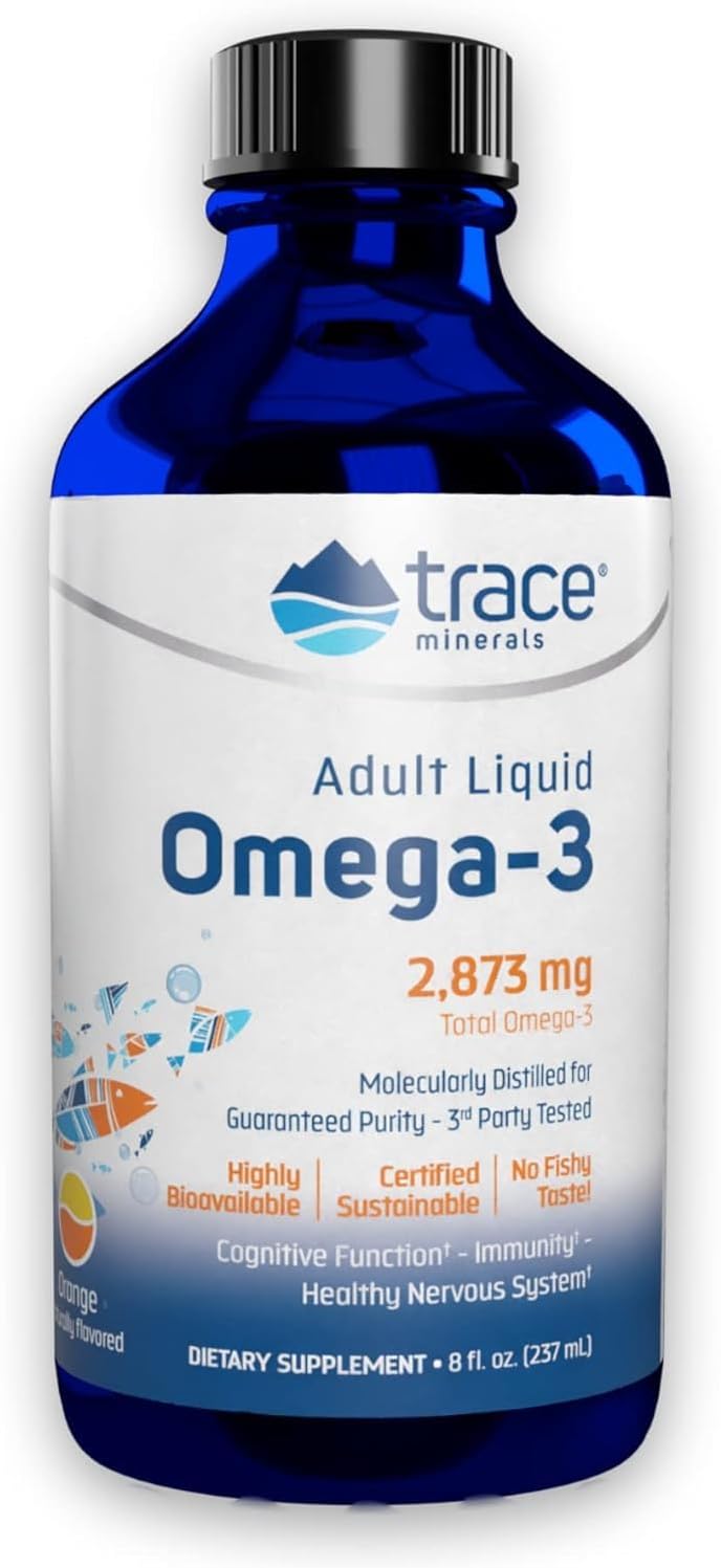 Orange Liquid Omega-3 Supplement with Trace Minerals for Brain, Immune, Eye, and Heart Health - 8 fl oz