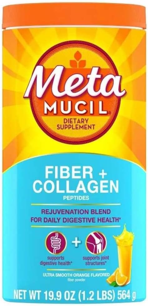 Orange Metamucil Fiber + Collagen Peptides Powder - 19.9oz - Natural Fiber Supplement