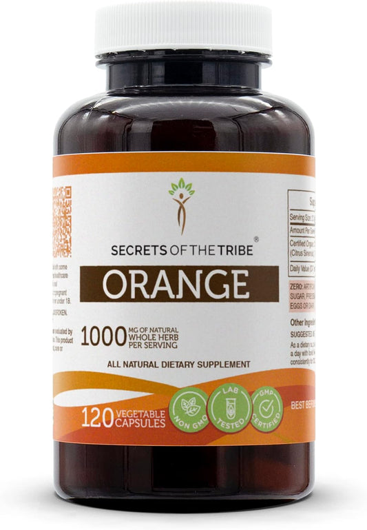 Orange Peel Capsules - Secrets of the Tribe - 120 Vegetable Capsules - Citrus Sinensis Dried Peel
