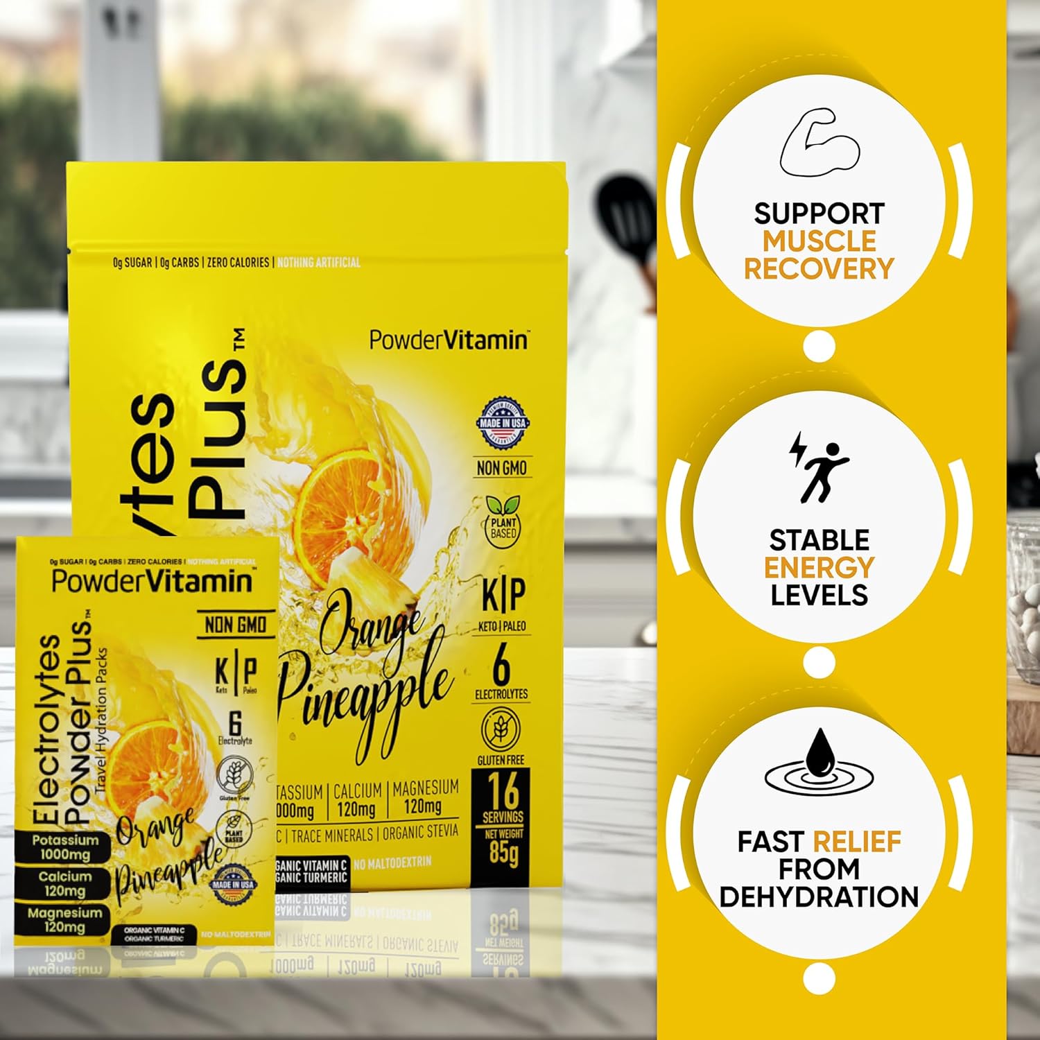 Orange Pineapple Keto Electrolyte Powder with Pink Himalayan Salt - Sugar Free, Non-GMO, Zero Calories (16 Packets)