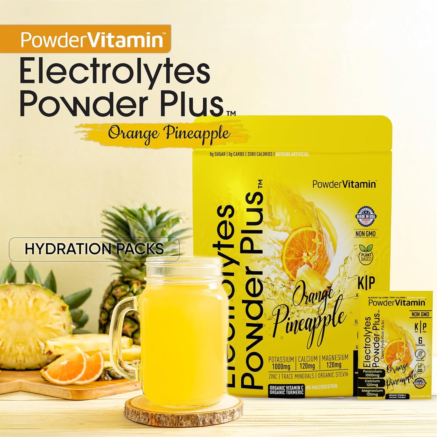 Orange Pineapple Keto Electrolyte Powder with Pink Himalayan Salt - Sugar Free, Non-GMO, Zero Calories (16 Packets)