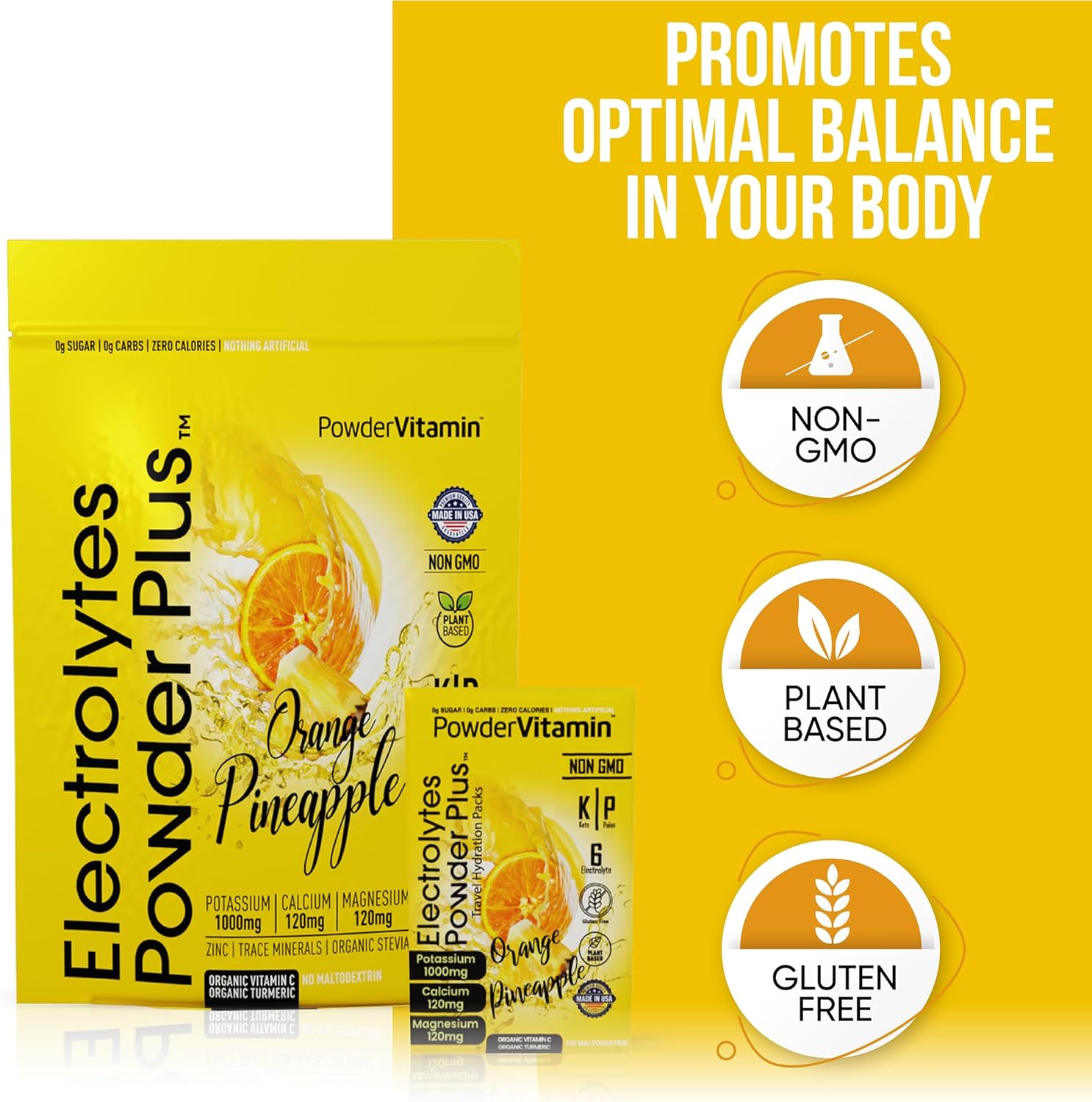 Orange Pineapple Keto Electrolyte Powder with Pink Himalayan Salt - Sugar Free, Non-GMO, Zero Calories (16 Packets)