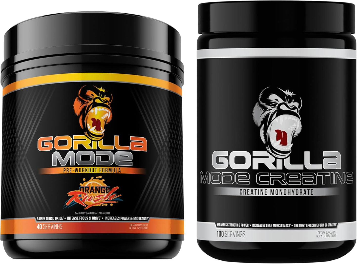 Orange Rush Gorilla Mind Pre Workout + Creatine Stack (100 Servings) - Enhance Strength, Power, and Muscle Size