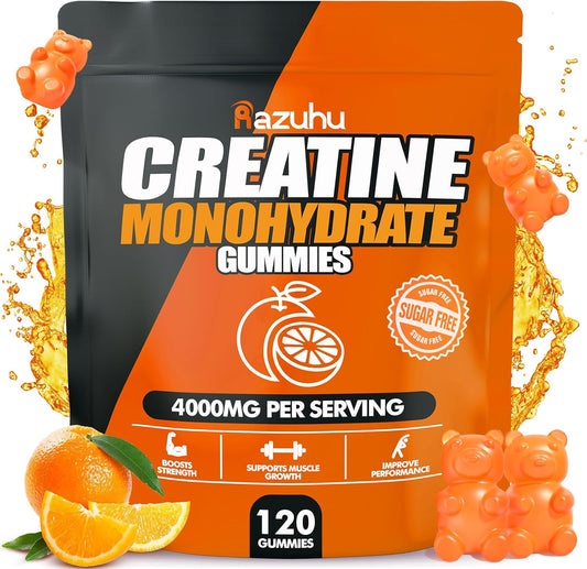 Orange Vegan Creatine Monohydrate Gummies - 4g per Serving - Pre-Workout Supplement for Men & Women - Sugar Free - 120 Count
