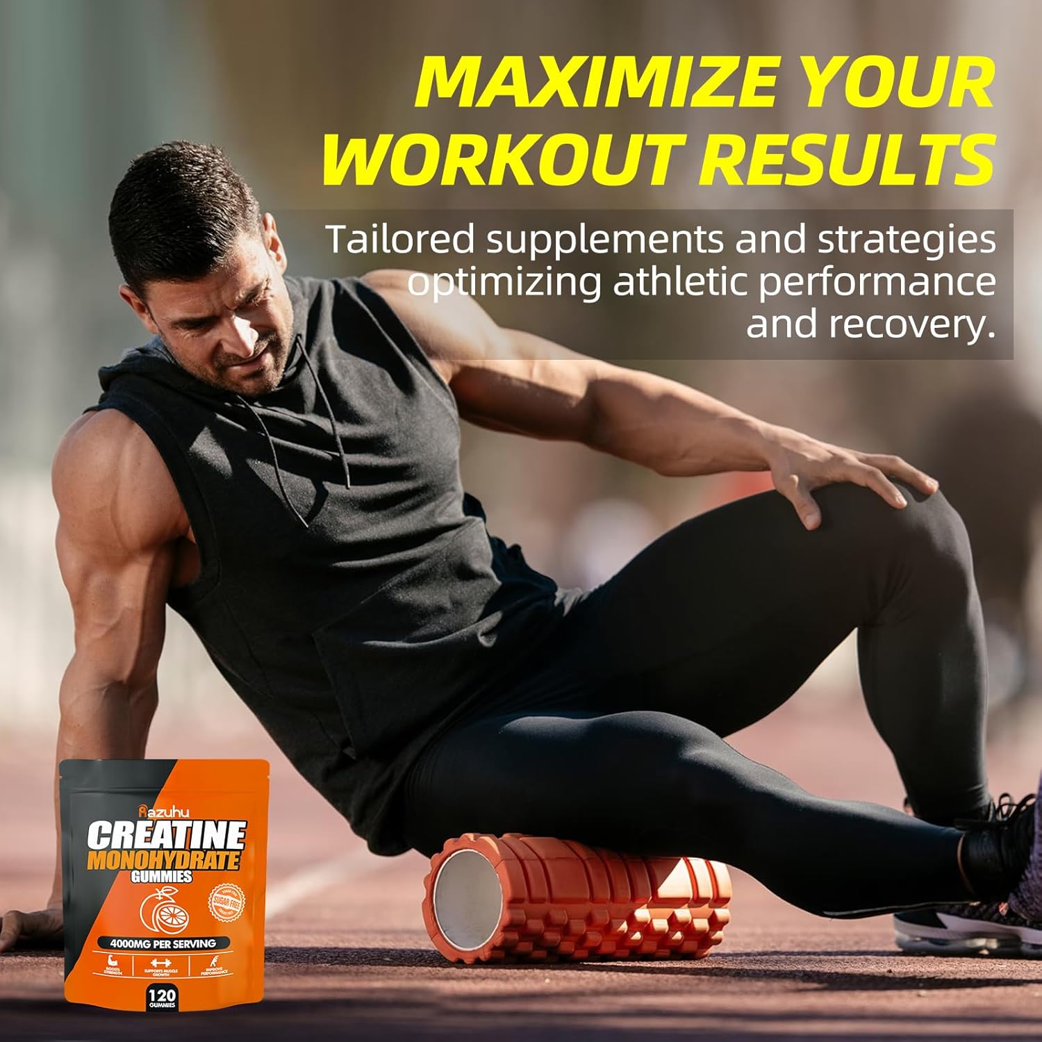 Orange Vegan Creatine Monohydrate Gummies - 4g per Serving - Pre-Workout Supplement for Men & Women - Sugar Free - 120 Count