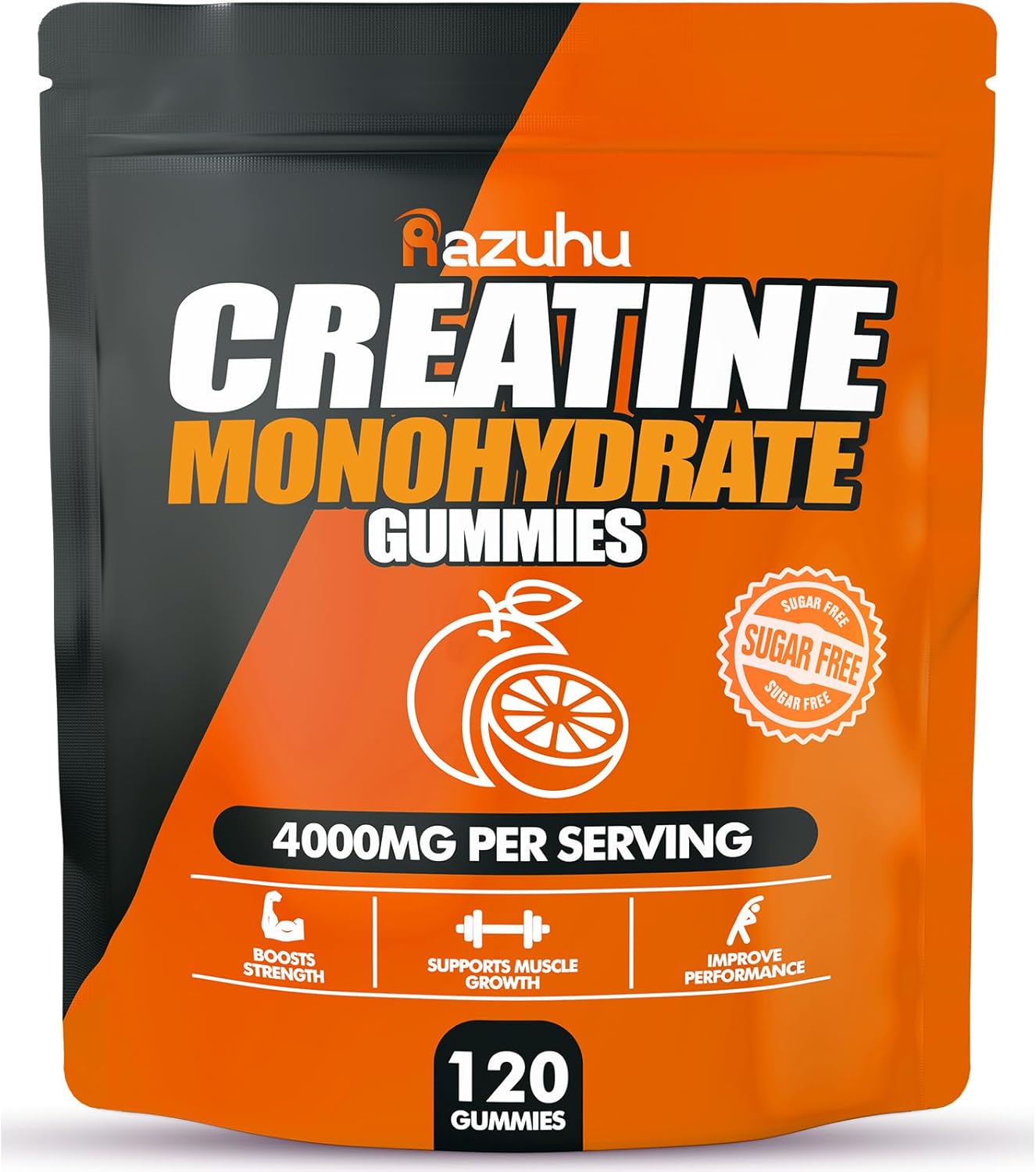 Orange Vegan Creatine Monohydrate Gummies - 4g per Serving - Pre-Workout Supplement for Men & Women - Sugar Free - 120 Count