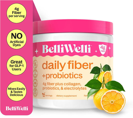 Orange Yuzu Mandarin Daily Fiber Supplement Powder with Collagen, Probiotics & Electrolytes - Supports Digestive Health, Gut Balance, Debloating - 16 Servings