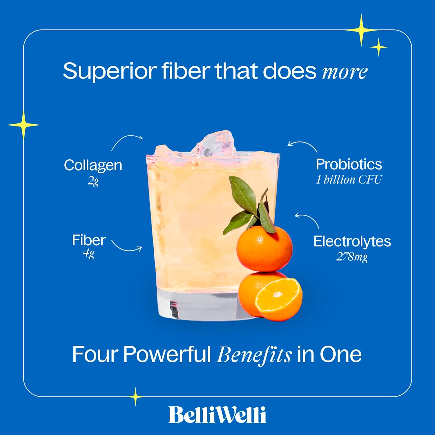 Orange Yuzu Mandarin Daily Fiber Supplement Powder with Collagen, Probiotics & Electrolytes - Supports Digestive Health, Gut Balance, Debloating - 16 Servings