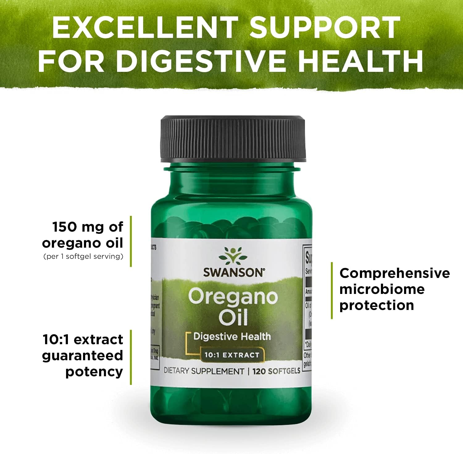 Oregano Oil Extract Softgels for Digestive and Respiratory Health - 10:1 Concentration - 120 Softgels x 150mg - Pack of 3