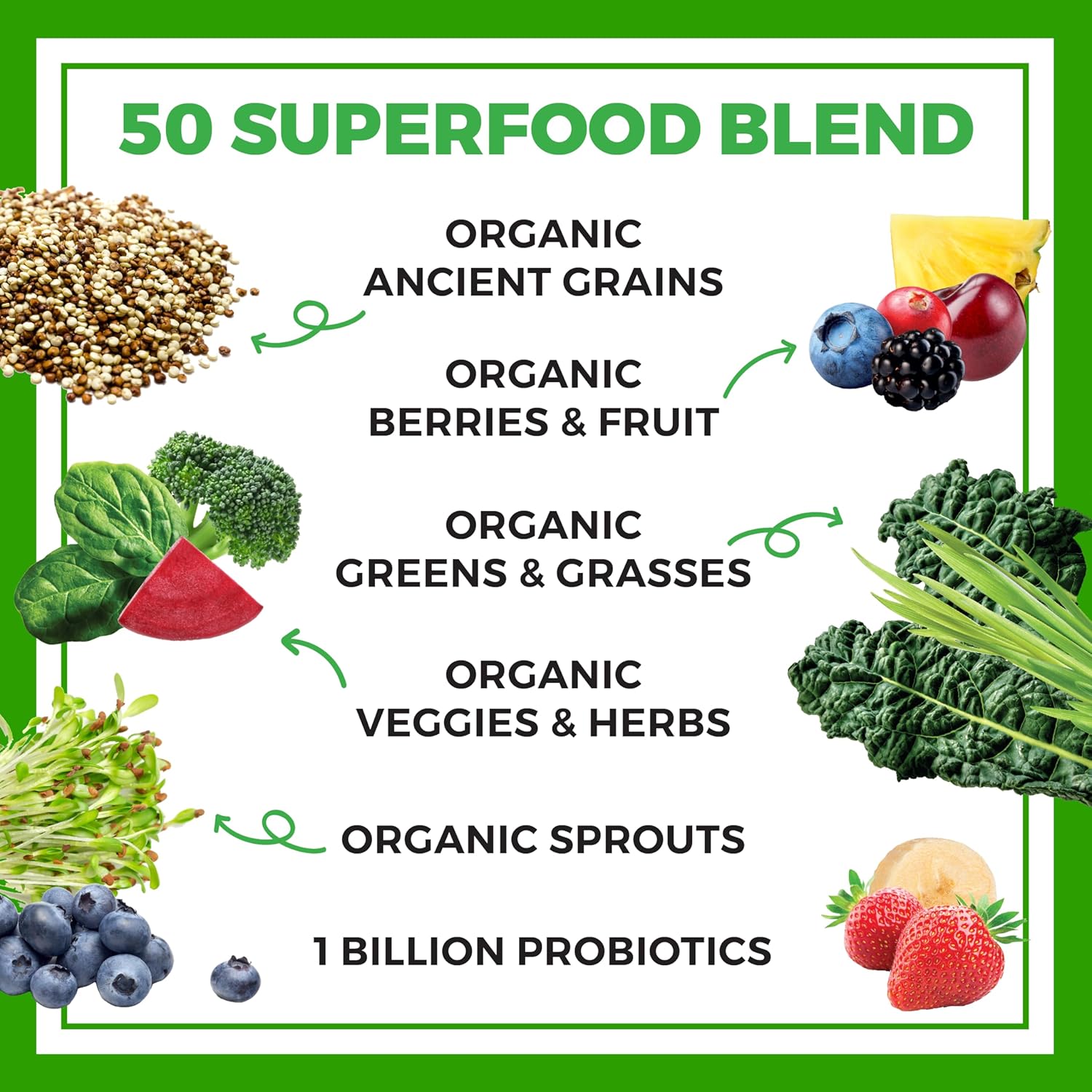 Orgain Berry Organic Greens Powder with 50 Superfoods, 1 Billion Probiotics, Antioxidants, Vegan, Plant-Based, Gluten-Free, Non-GMO - Green Juice & Smoothie Mix