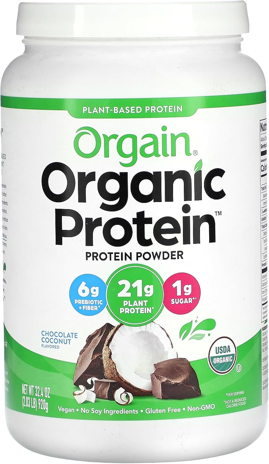 Orgain Chocolate Coconut Vegan Protein Powder - 2 lb Organic Plant-Based Supplement