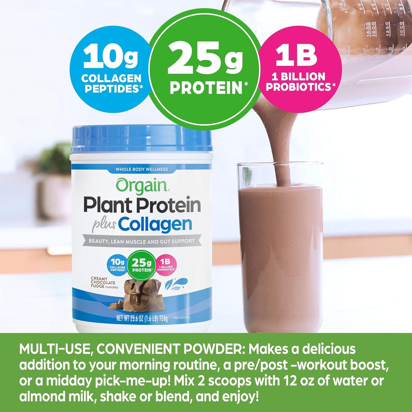 Orgain Creamy Chocolate Fudge Protein Powder with Collagen - 25g Protein, 10g Collagen Peptides, Probiotics - Hair, Skin, Nail, Joint & Gut Health - 1.6lb