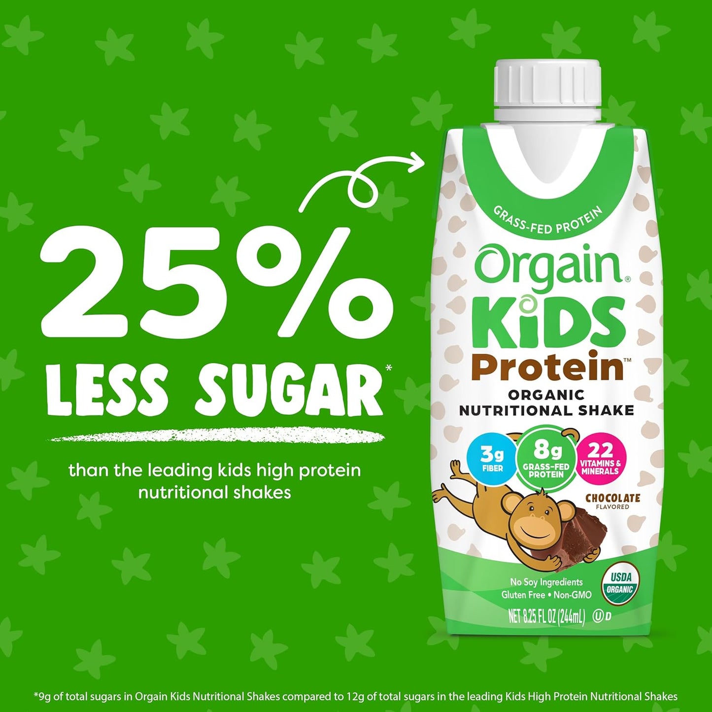 Orgain Organic Kids Chocolate Protein Shake, Healthy Snacks with Dairy Protein, Fiber, Vitamins & Minerals, Soy-Free, Gluten-Free, Non-GMO - 8.25 Fl Oz (Pack of 12)