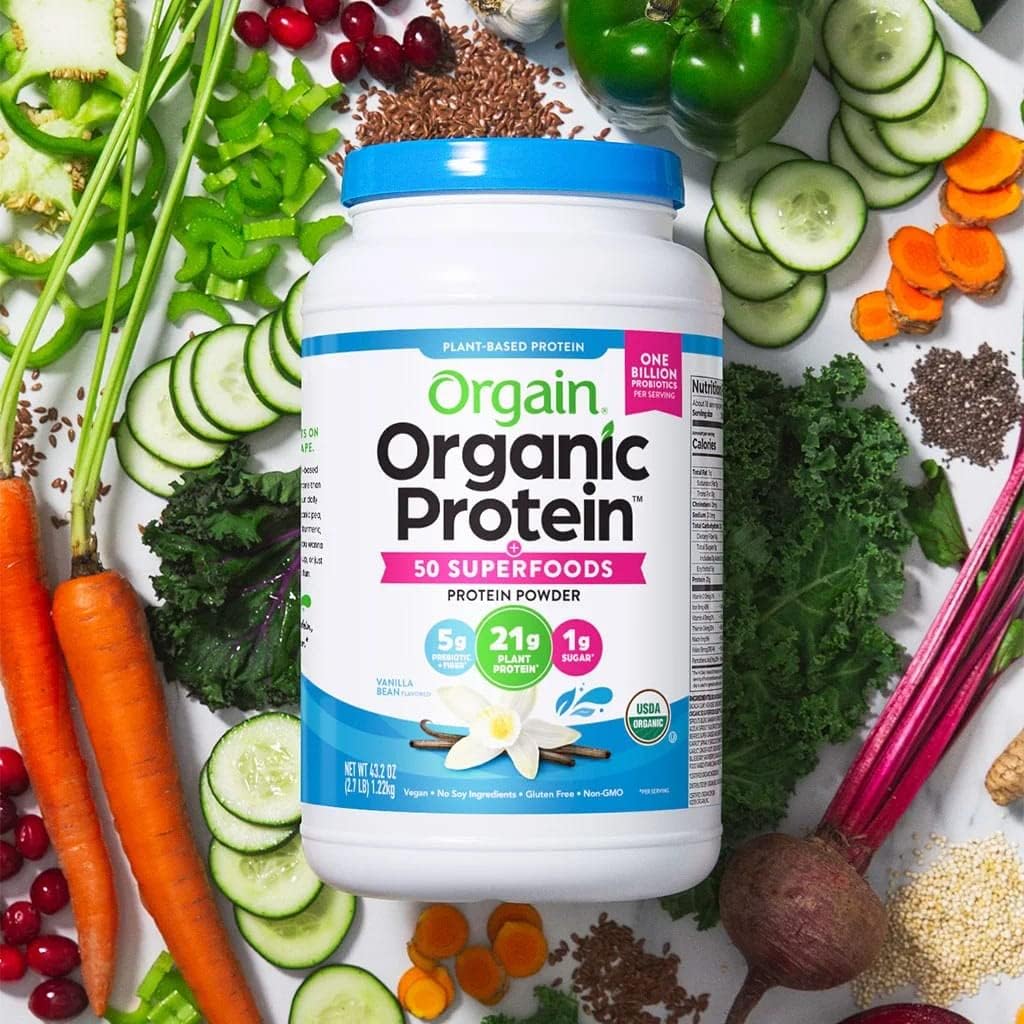 Orgain Organic Vanilla Bean Plant Based Protein Powder - Vegan, Non-GMO, Gluten Free - 2.74 Pound Container
