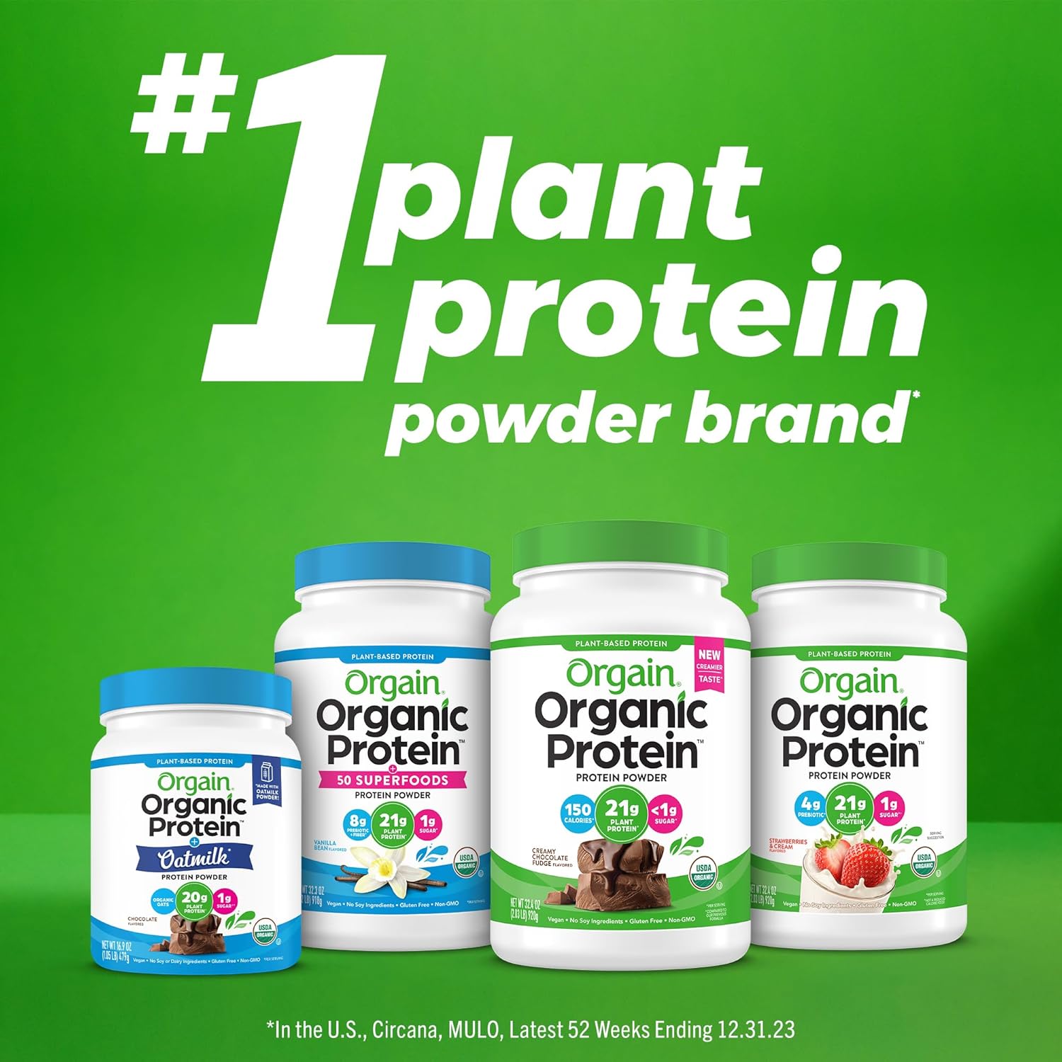 Orgain Organic Vegan Protein Powder, Vanilla Bean - 21g Plant-Based Protein, 4g Fiber, No Lactose, No Sugar, Non-GMO - 1.02 lb
