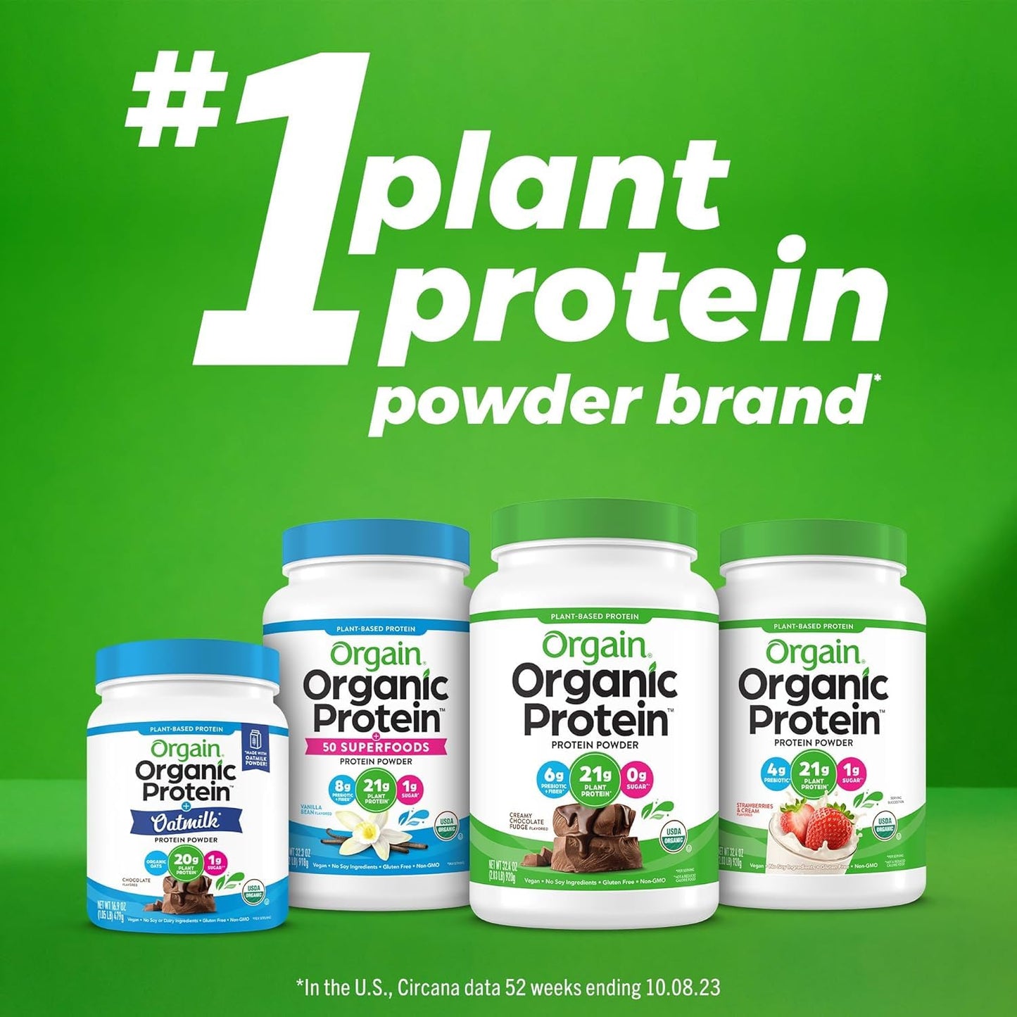Orgain Organic Vegan Protein Powder with Oat Milk, Vanilla Bean - 20g Plant-Based Protein, Gluten-Free, Non-Dairy, Low Sugar, Non-GMO, Kosher - Ideal for Shakes & Smoothies - 1.05lb