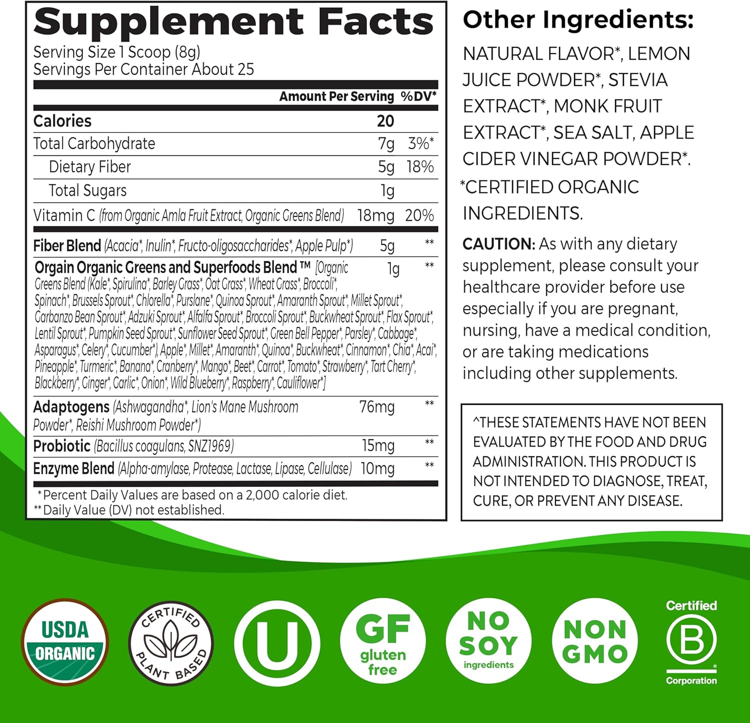 Orgain Organic Wonder Gut Fiber Supplement Powder with Probiotics, Greens, Vitamin C, Adaptogens - Non-GMO Strawberry Lemonade Flavor - 7.05 oz