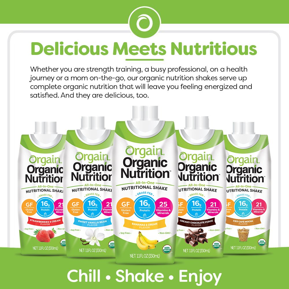 Orgain Protein Shake Variety Pack, Grass-Fed Vanilla Bean & Organic Strawberries & Cream (24 Pack)