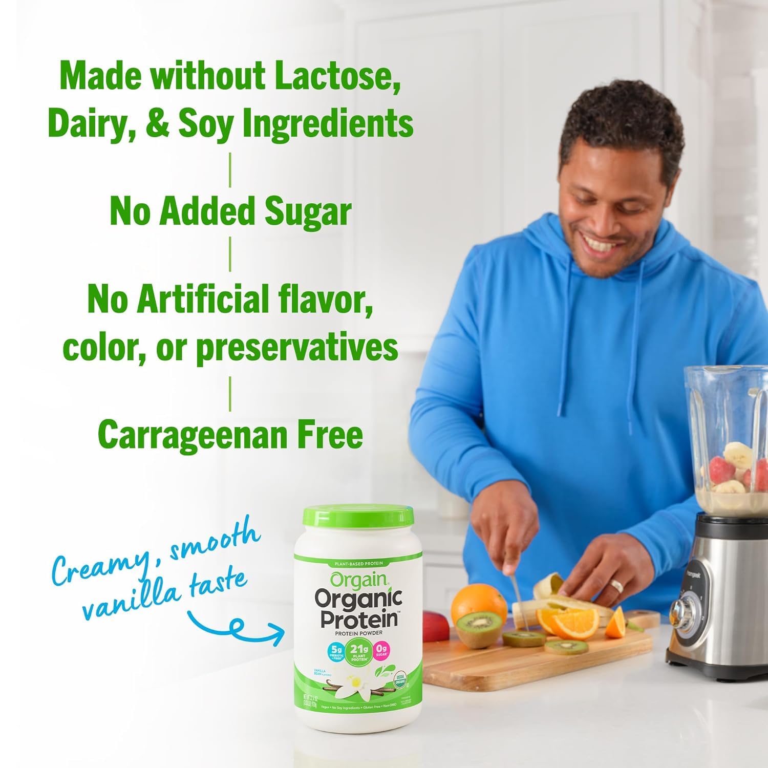 Orgain Vanilla Bean Organic Vegan Protein Powder with Superfoods - Gluten Free Plant Based Protein Blend