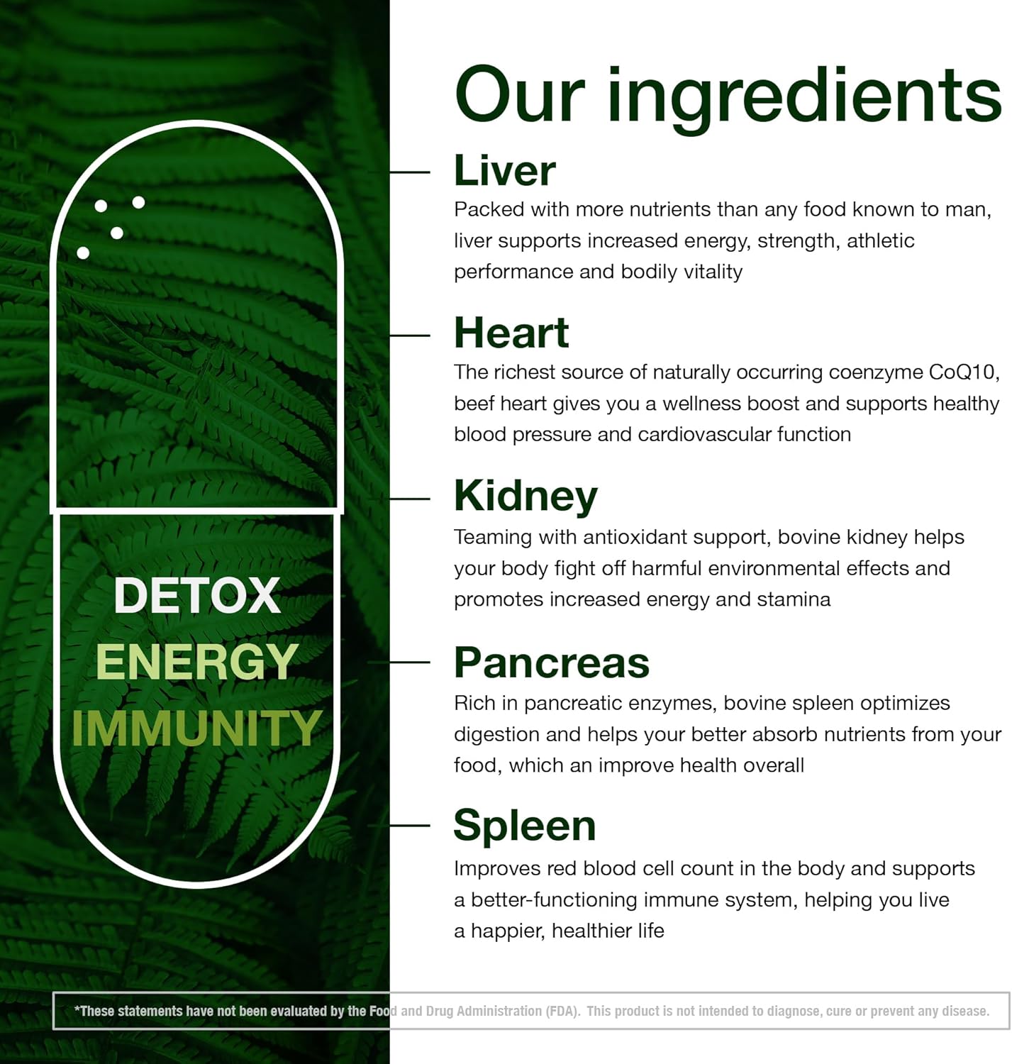 Organ Complex Supplement 3000mg - Grass Fed Beef Liver, Heart, Kidney, Pancreas, Spleen - Whole Body Wellness Support - Energy, Immune & Digestive Health - 150 Capsules