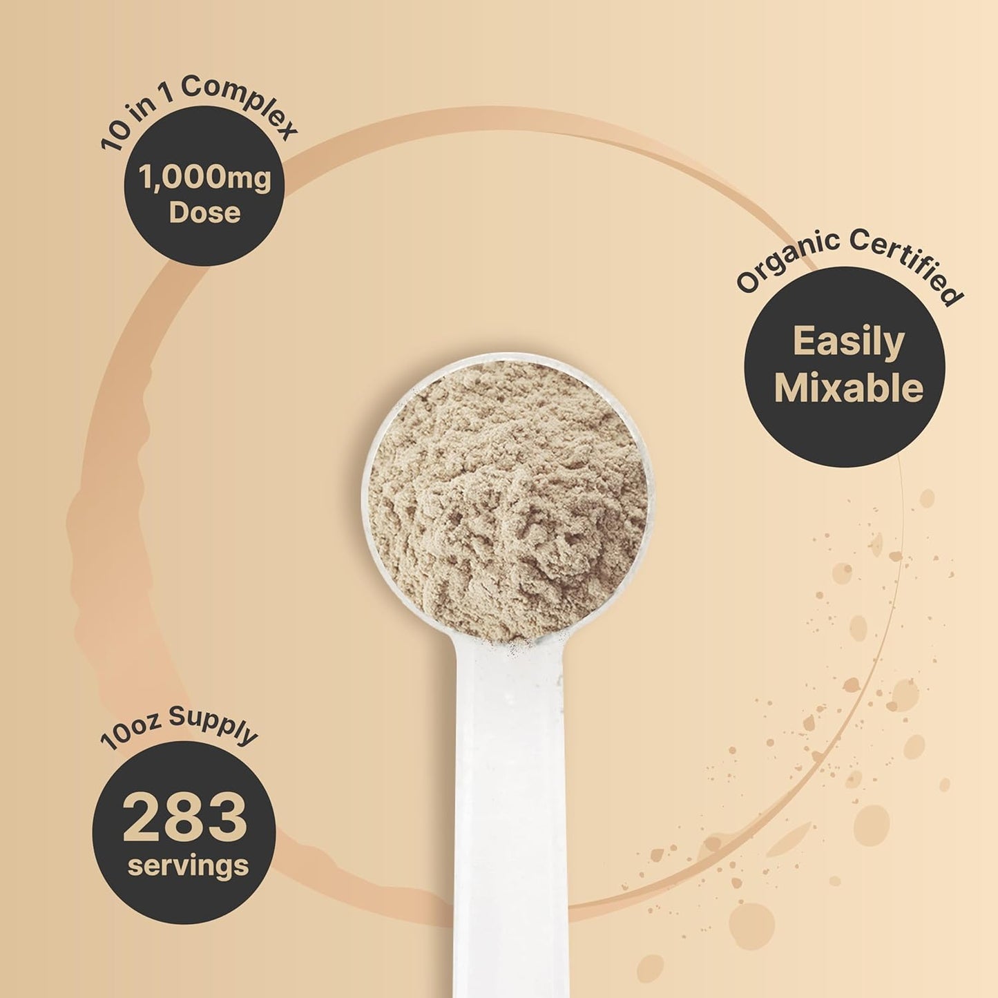 Organic 10-in-1 Mushroom Powder Blend 10oz | Lions Mane, Shiitake, Reishi, Turkey Tail, Chaga | Supports Energy, Immune System, Brain Health | No Fillers | Ideal Mushroom Supplement for Coffee