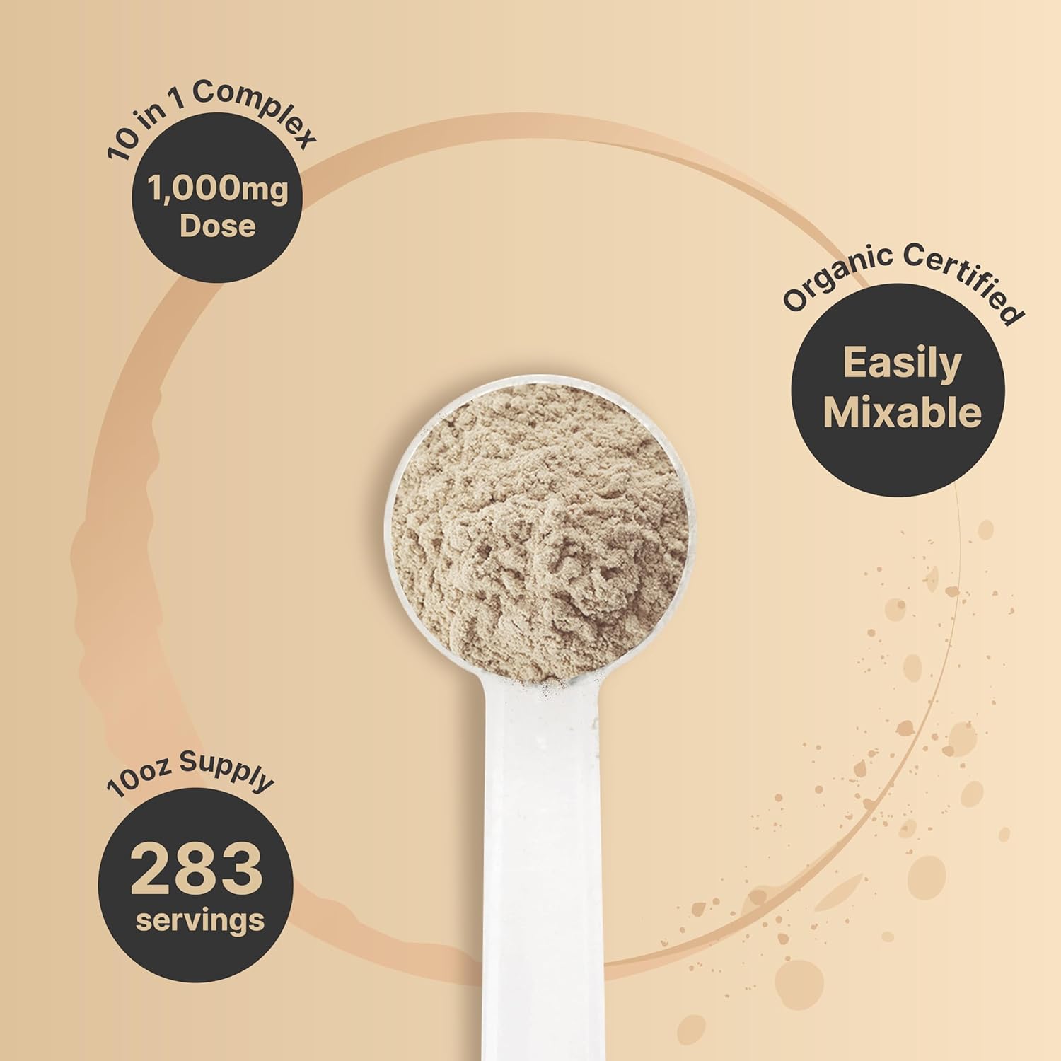 Organic 10-in-1 Mushroom Powder Blend 10oz | Lions Mane, Shiitake, Reishi, Turkey Tail, Chaga | Supports Energy, Immune System, Brain Health | No Fillers | Ideal Mushroom Supplement for Coffee